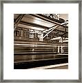 Morning Departure At Union Station In Denver Lodo District - Sepia Framed Print