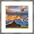 Moulton Barn Sunset Fire Framed Print