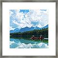 Mountain Lake Canoe Reflection Banff Canada Framed Print