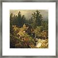 Mountain Landscape With Torrent And Water-mill Framed Print