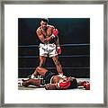 Muhammad Ali Boxer Knocks Out Sonny Liston Cassius Marcellus Clay Boxing Legend Framed Print