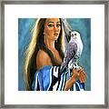 Native American Maiden With Falcon Framed Print