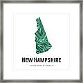 New Hampshire Map Art Abstract In Blue Green Framed Print