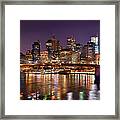 New York City Brooklyn Bridge And Lower Manhattan At Night Nyc Framed Print