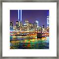 New York City Brooklyn Bridge Tribute In Lights Freedom Tower World Trade Center Wtc Manhattan Nyc Framed Print