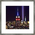 New York City Tribute In Lights Empire State Building Manhattan At Night Nyc Framed Print