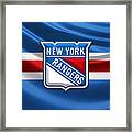 New York Rangers - 3d Badge Over Flag Framed Print