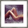 Nude Woman Body In Clouds Of Smoke Framed Print