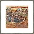 Old Farmhouse With Hay Stack In A Snow Capped Mountain Range With Tractor Tracks Gouged In The Soft Framed Print