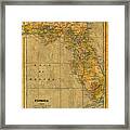 Old Map Of Florida Vintage Circa 1893 On Worn Distressed Parchment Framed Print