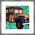 Old Rusted School Bus With Quilted Windows Framed Print