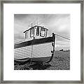 Old Wooden Fishing Boat In Black And White Framed Print