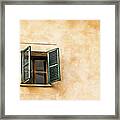 One Window With Green Shutters Framed Print