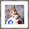 Orange Tabby Kitten With Soccer Ball Framed Print