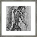 Original Charcoal Drawing Art Male Nude  On Paper #16-3-11-37 Framed Print