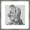 Original Charcoal Drawing Art Male Nude On Paper #16-3-18-04 Framed Print