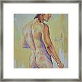Original Drawing Classic Watercolor Painting Man Body Art-male Nude On Paper #11-17-16 Framed Print