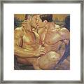 Original Oil Painting Angel Of Male Nude Kiss On Linen#17126 Framed Print