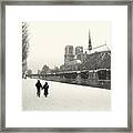 Paris Lovers In Winter Framed Print