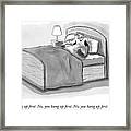 Parrot In Bed Repeats Same Sentence As They Try To End A Phone Call. Framed Print
