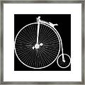 Penny Farthing White On Black Framed Print