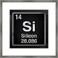 Periodic Table Of Elements - Silicon - Si - On Black Canvas Framed Print
