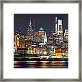 Philadelphia Philly Skyline At Night From East Color Framed Print