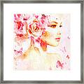 Pink Floral Nymph In Watercolor Framed Print