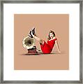Pinup Girl In Red Dress Playing Classical Music Framed Print