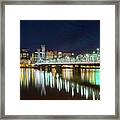 Portland Skyline By Hawthorne Bridge At Night Framed Print