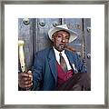 Portrait Of A Man Wearing A 1930s-style Suit And Smoking A Cigar In Havana Framed Print