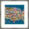 Postcards Of The United States Vintage Usa All 50 States Map Framed Print