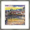 Prague Charles Bridge And Prague Castle With The Vltava River 1 Framed Print