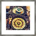 Prague Clock Orloj Watercolor Framed Print