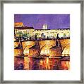Prague Night Panorama Charles Bridge Framed Print