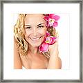 Pretty Girl With Pink Flowers Framed Print