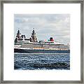 Queen Elizabeth Cruise Ship At Liverpool Framed Print