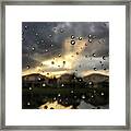 Raindrops On Window At Sunset Framed Print