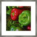 Red And Green Pixeled Peppers Framed Print