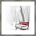 Red Bench In The Snow Framed Print