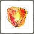 Red Orange Yellow Watercolor And Ink Heart Framed Print