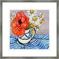 Red Oriental Poppy And Marguerites In A Honiton Jug Framed Print