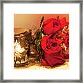 Red Rose Bouquet And Candle Framed Print