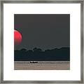 Red Sun At Sunset At Sea With Fishing Boat Framed Print