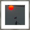 Red Sun With Crane Framed Print