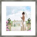 Regency Woman In The Grounds Of A Historic Mansion Framed Print