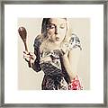 Retro Cooking Woman Giving Recipe Kiss Framed Print