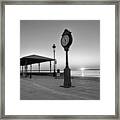 Revere Beach Clock At Sunrise Revere Ma Black And White Framed Print