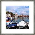 Riva Waterfront, Houses And Cathedral Of Saint Domnius, Dujam, Duje, Bell Tower Old Town, Split, Croatia Framed Print
