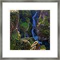 River And Green Canyons In Iceland Framed Print